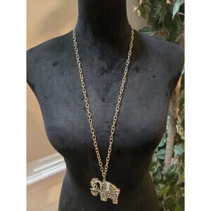 Women's Gold Chain Necklace With Lobster Clasp And Crystal Elephant Pendant